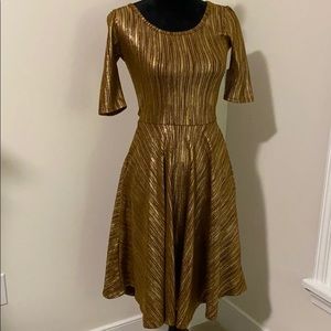 NWT New Lularoe brown gold holiday Nicole dress XS
